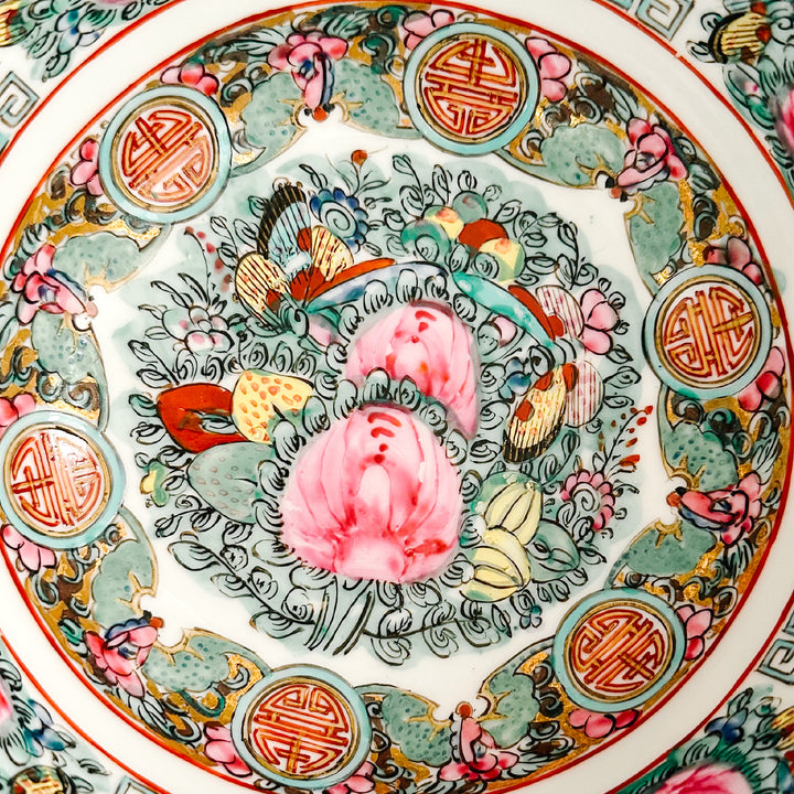 Vintage Famille Rose Canton Bowl With Spoon 