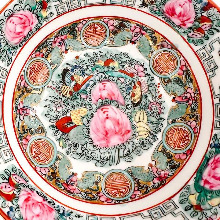 Vintage Famille Rose Canton Bowl With Spoon 