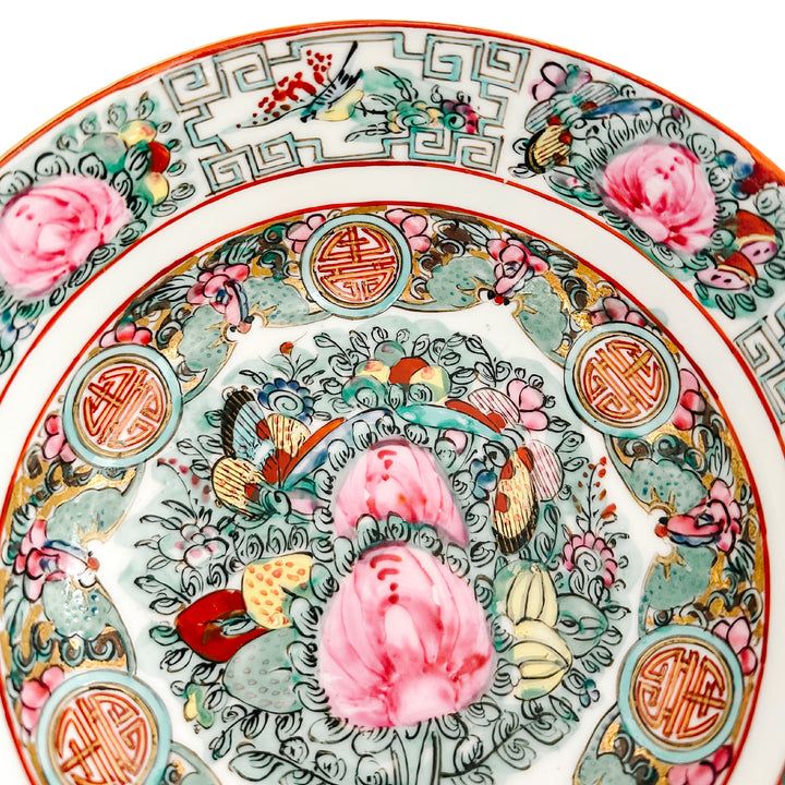 Vintage Famille Rose Canton Bowl With Spoon 