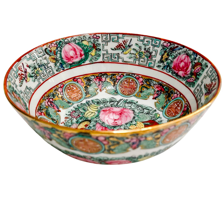Vintage Famille Rose Canton Bowl With Spoon 