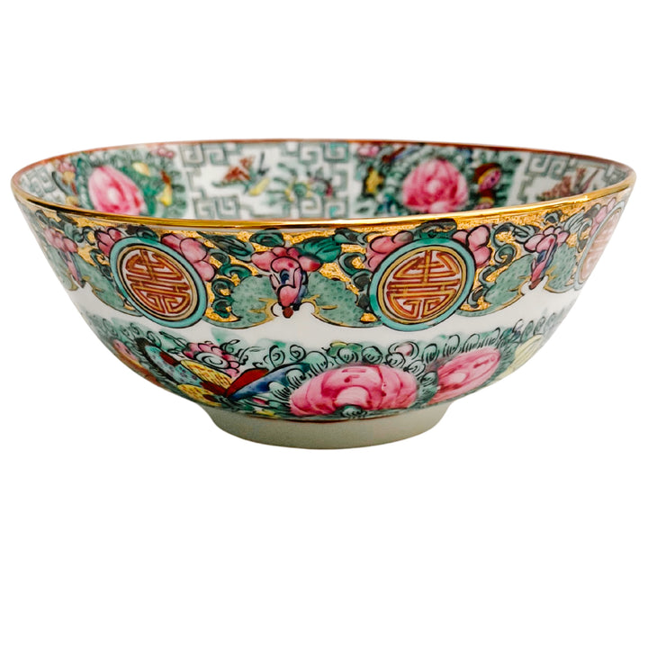 Vintage Famille Rose Canton Bowl With Spoon 
