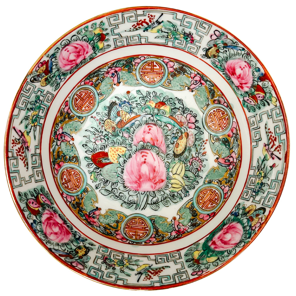 Vintage Famille Rose Canton Bowl With Spoon 
