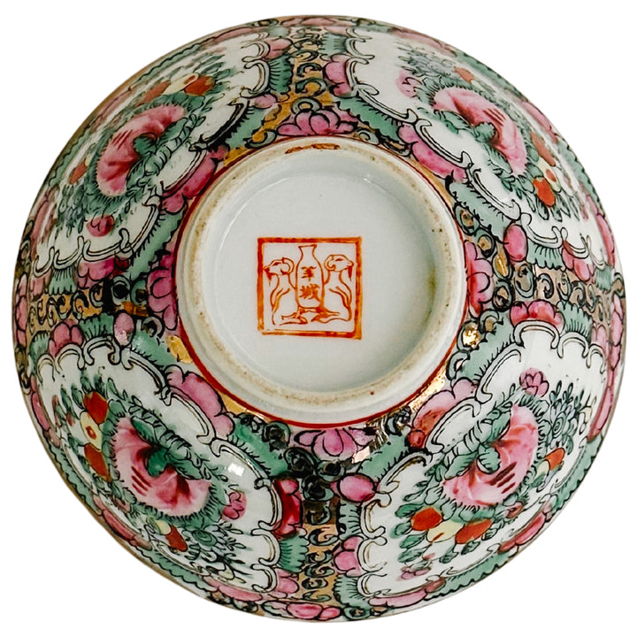 Mid-Century Famille Rose Canton Rice Bowls With Spoons