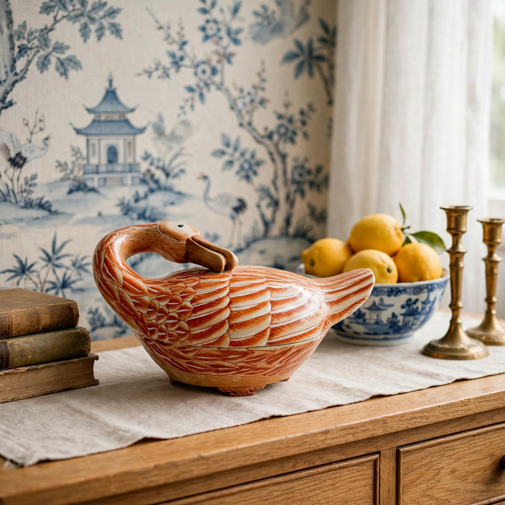 Vintage Famille Rose Goose Form Tureen