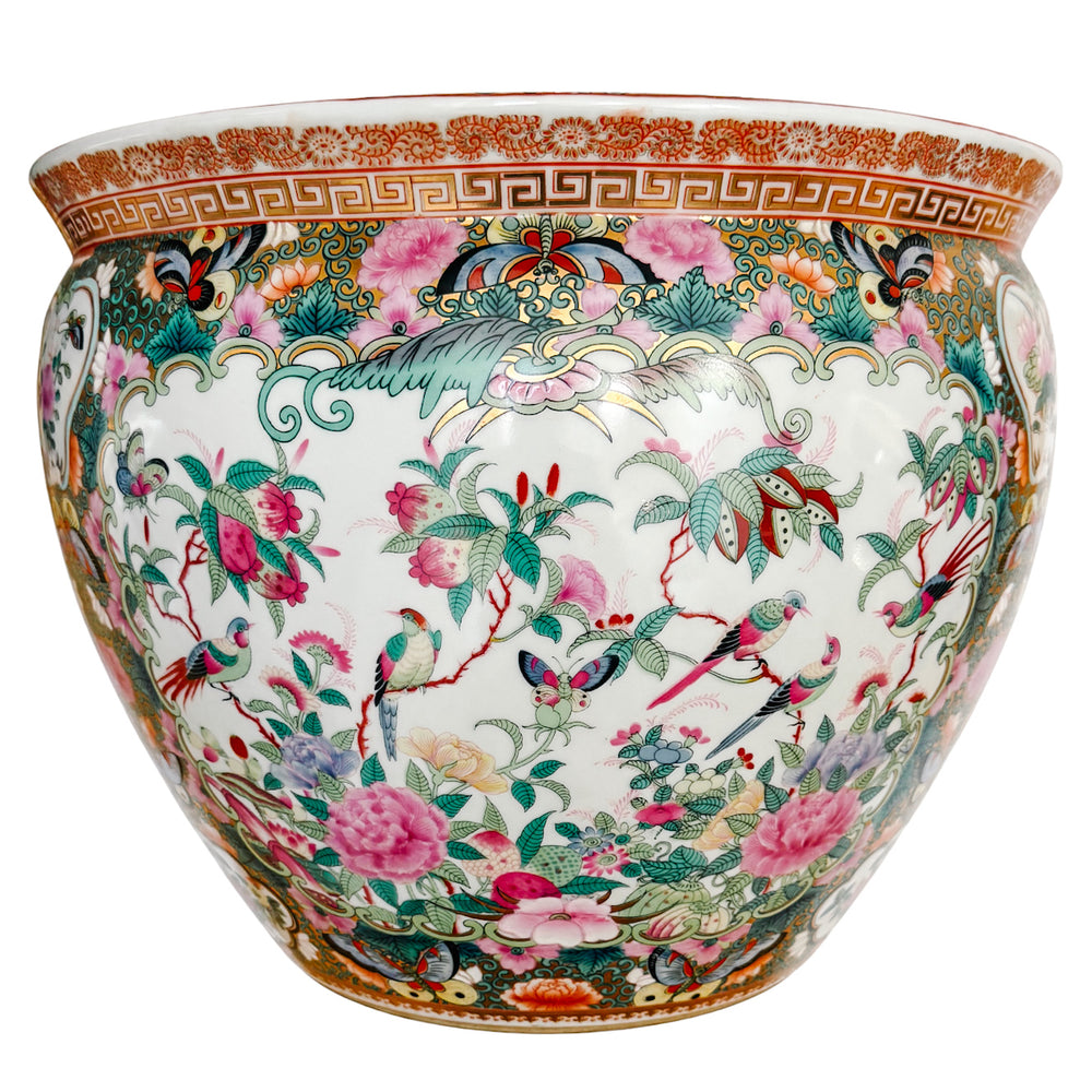 Large Vintage Famille Rose Medallion Fish Bowl Planter