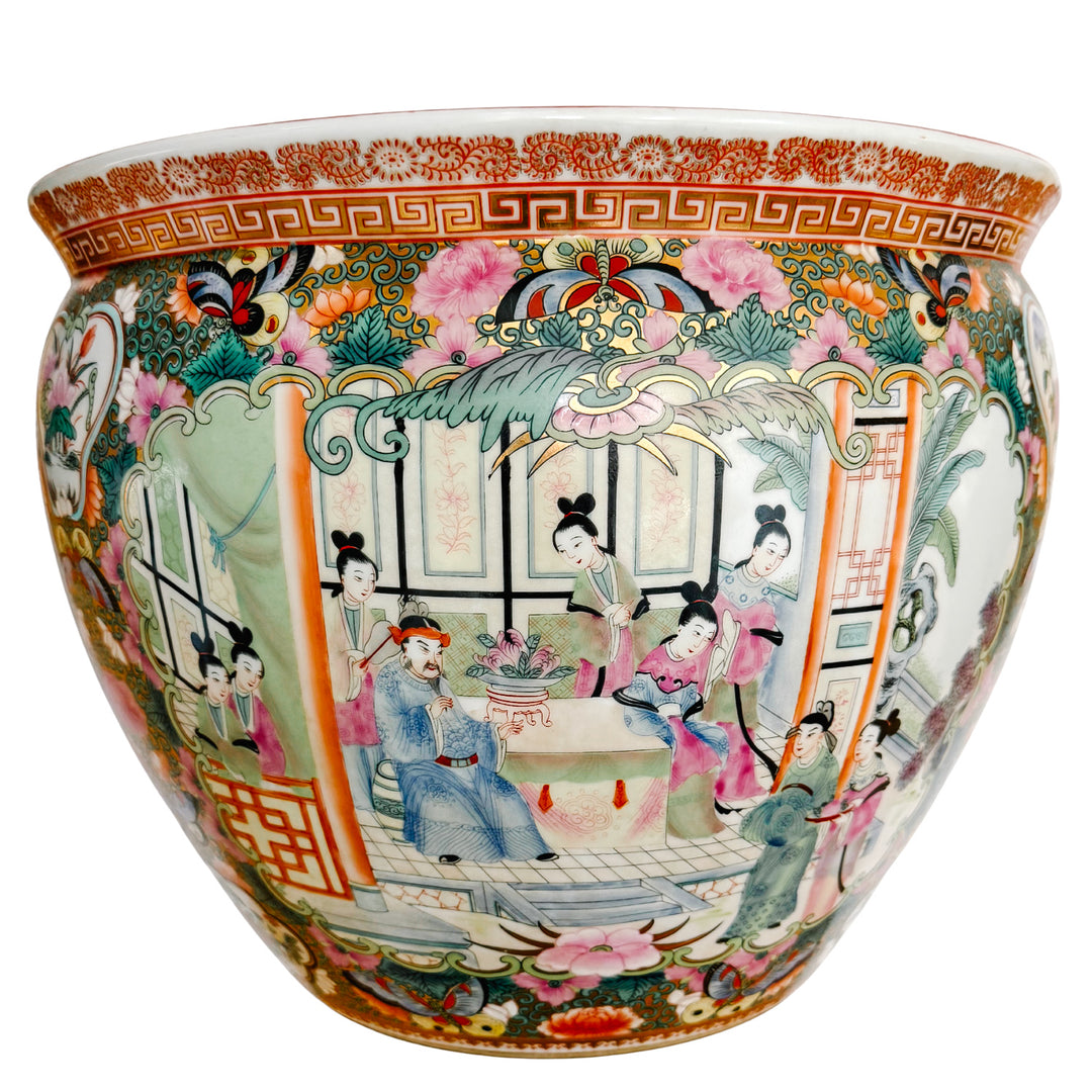 Large Vintage Famille Rose Medallion Fish Bowl Planter