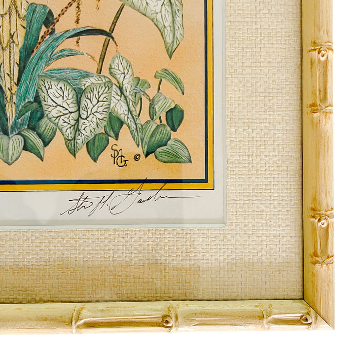 Vintage Faux Bamboo Framed Parrot Prints, Cockatoos & Macaws