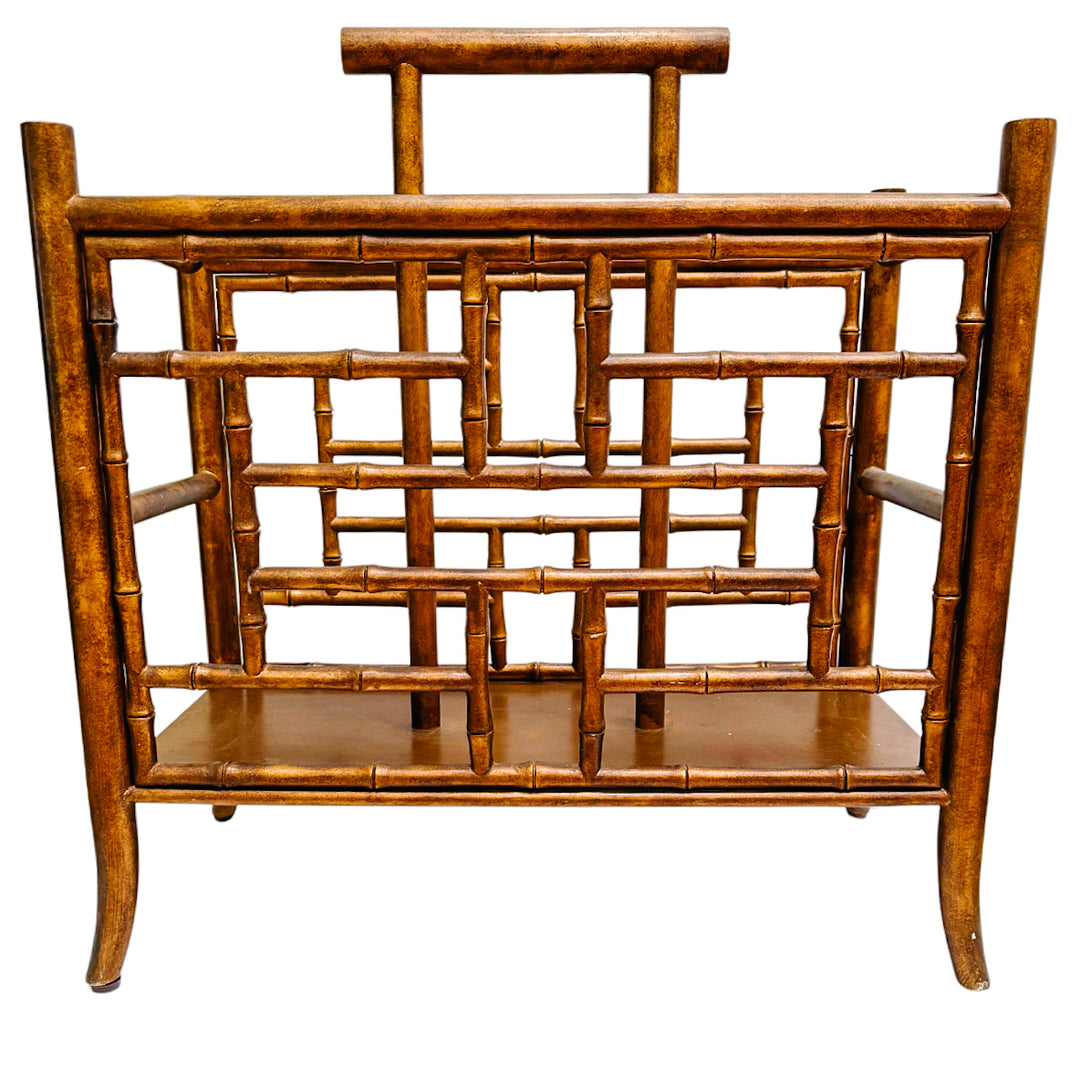 Vintage Faux Bamboo  Chippendale Fretwork Magazine Rack