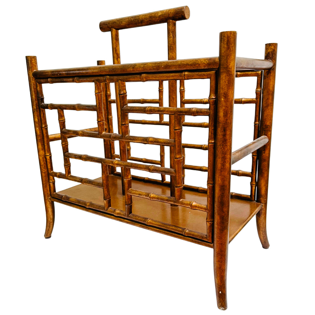 Vintage Faux Bamboo  Chippendale Fretwork Magazine Rack