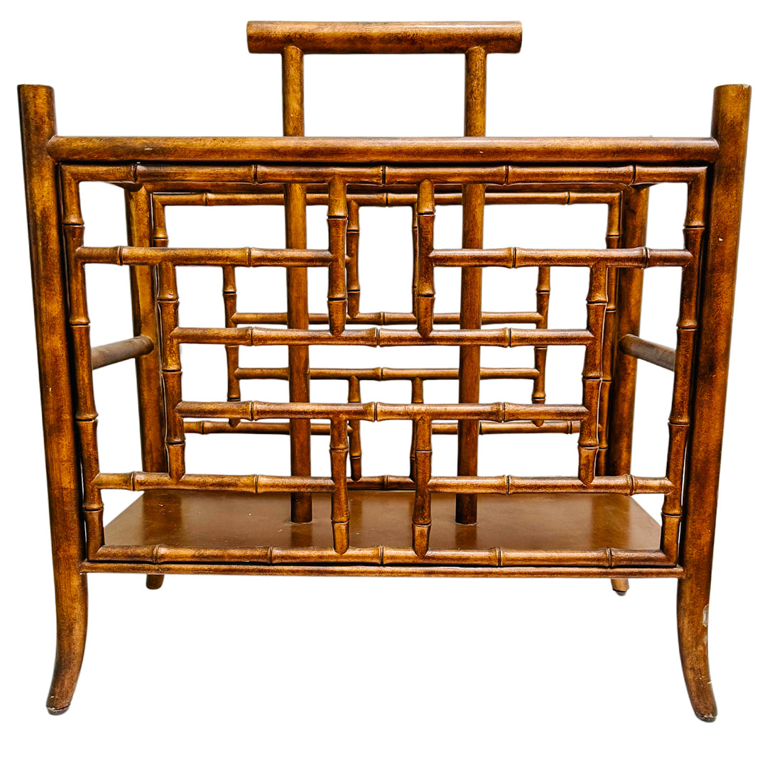 Vintage Faux Bamboo  Chippendale Fretwork Magazine Rack