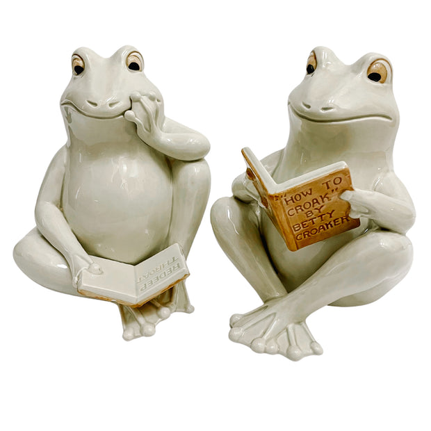 Vintage Fitz and Floyd Cream Glazed Ceramic Frog Bookends (3)