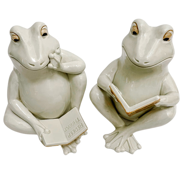 Vintage Fitz and Floyd Cream Glazed Ceramic Frog Bookends