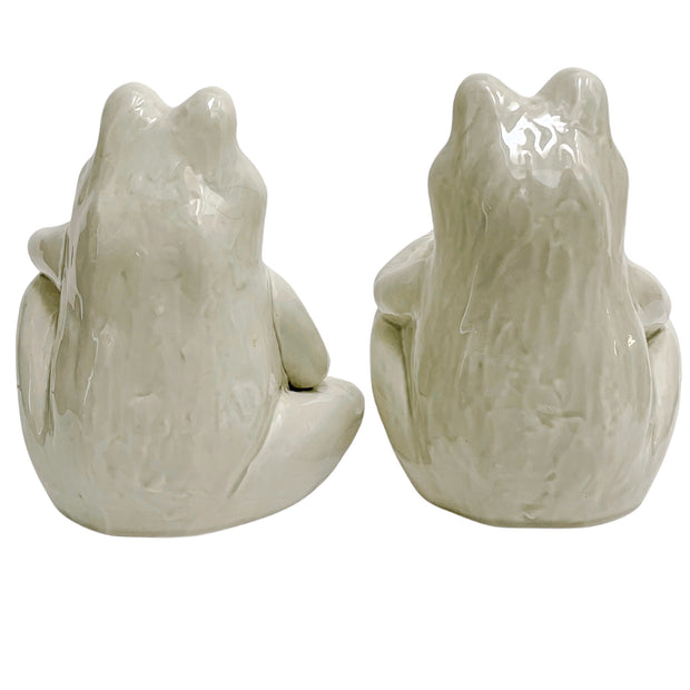 Vintage Fitz and Floyd Cream Glazed Ceramic Frog Bookends