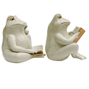 Vintage Fitz and Floyd Cream Glazed Ceramic Frog Bookends