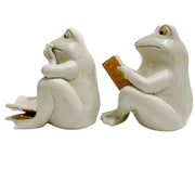 Vintage Fitz and Floyd Cream Glazed Ceramic Frog Bookends