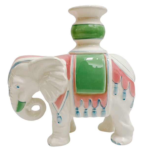 Vintage Fitz and Floyd Pink & Green Elephant Candle Holders
