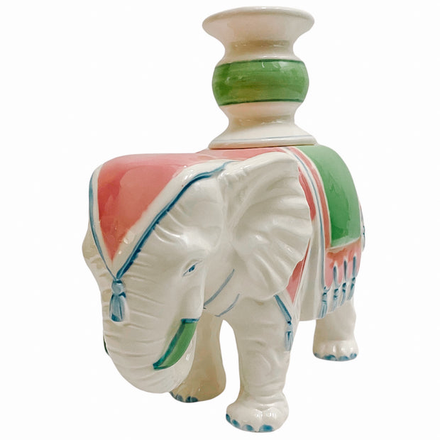 Vintage Fitz and Floyd Pink & Green Elephant Candle Holders