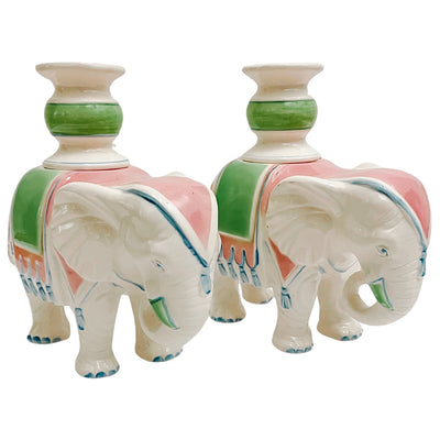 Vintage Fitz and Floyd Pink & Green Elephant Candle Holders