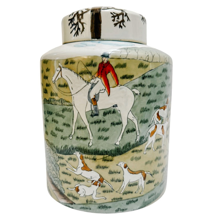Fox Hunting Scene Chinese Export Lidded Jar