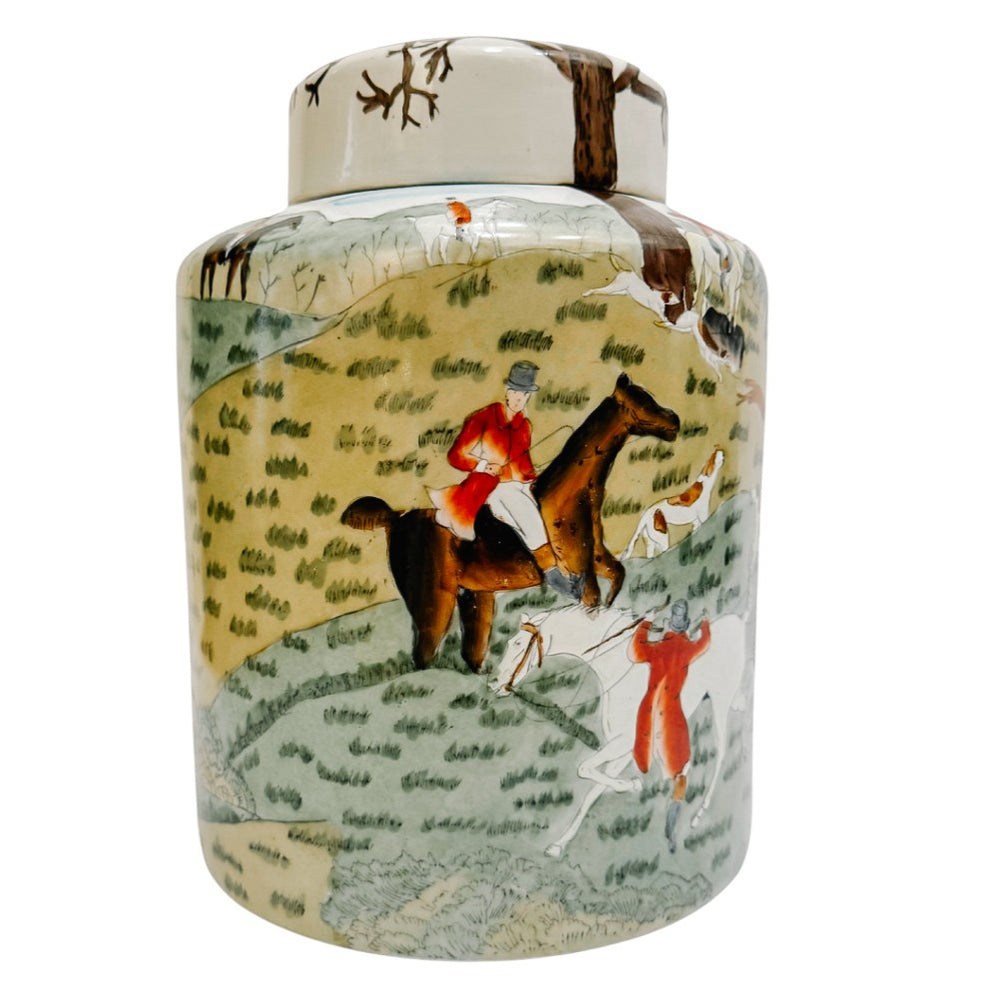 Fox Hunting Scene Chinese Export Lidded Jar