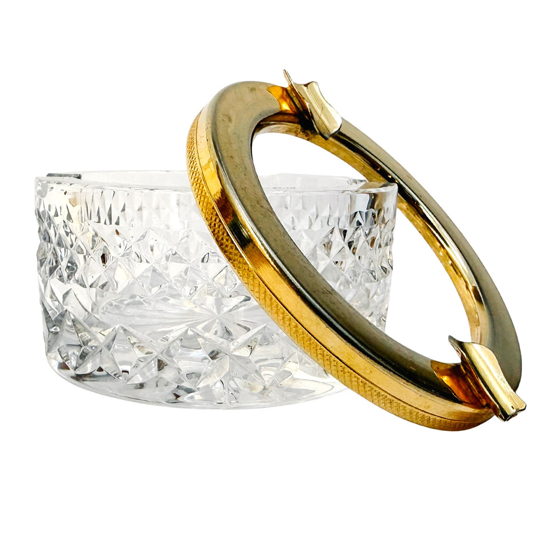 Vintage French Diamond-Cut Crystal Ashtray with Gilded Rim