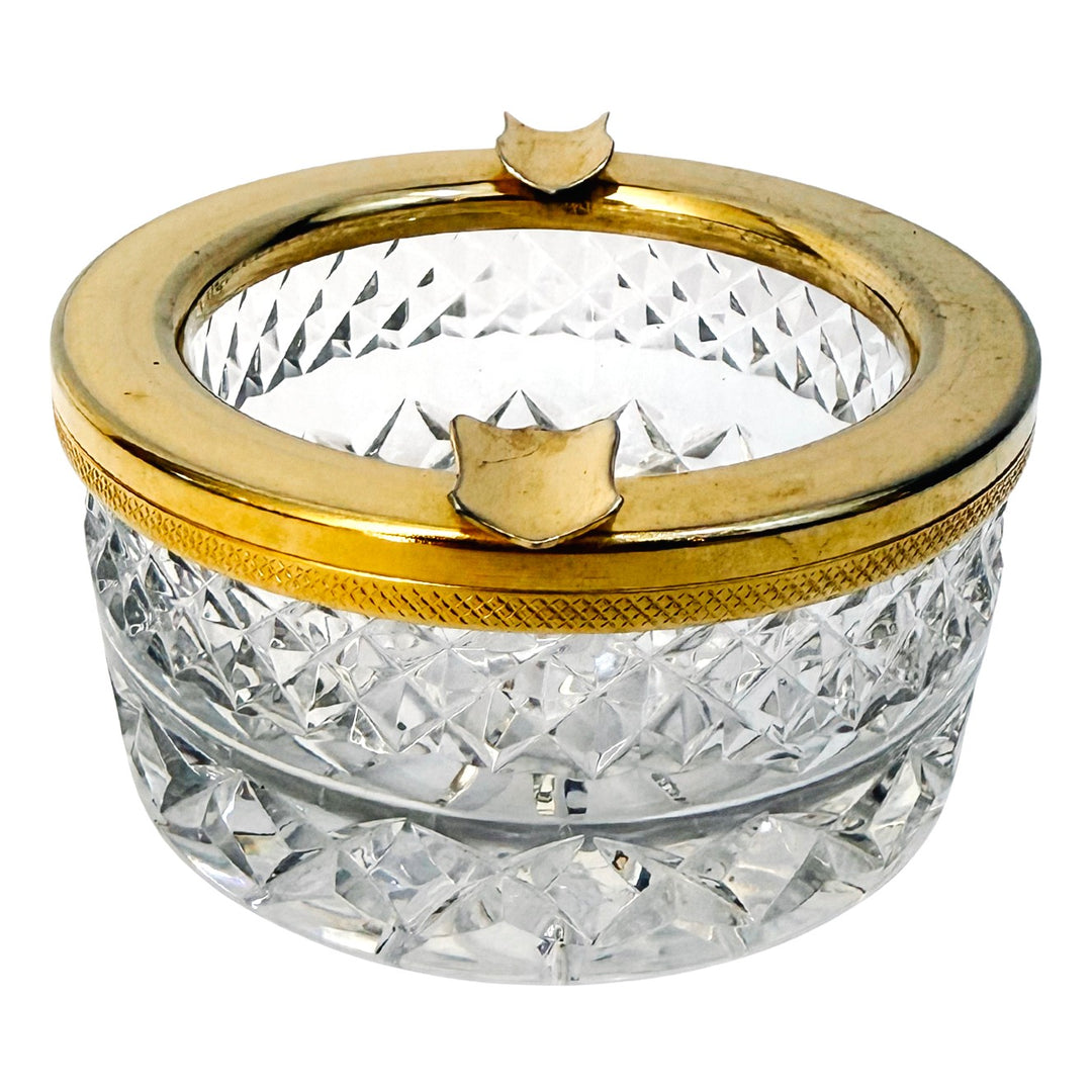Vintage French Diamond-Cut Crystal Ashtray with Gilded Rim
