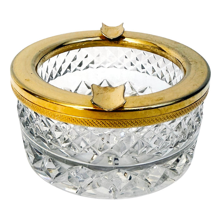 Vintage French Diamond-Cut Crystal Ashtray with Gilded Rim