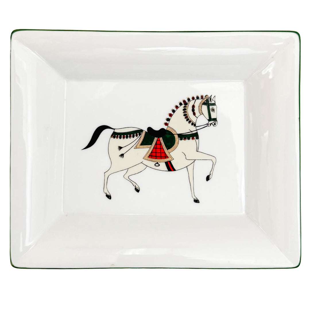 Vintage French Limoges Porcelain Equestrian Vide Poche Tray by Philippe Deshoulières