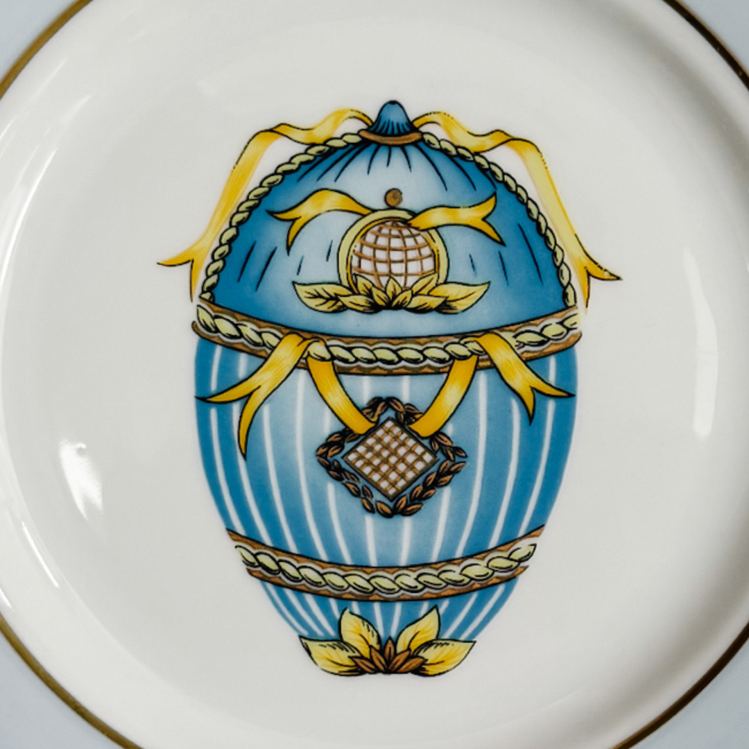Vintage French Limoges Porcelain Neoclassical Fabergé Egg Plates