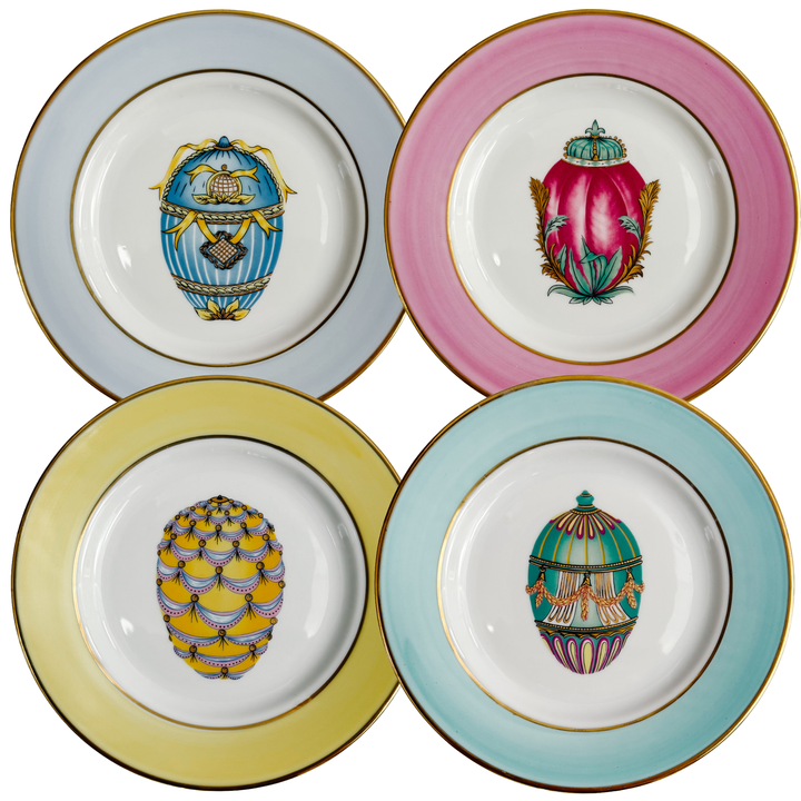 Vintage French Limoges Porcelain Neoclassical Fabergé Egg Plates