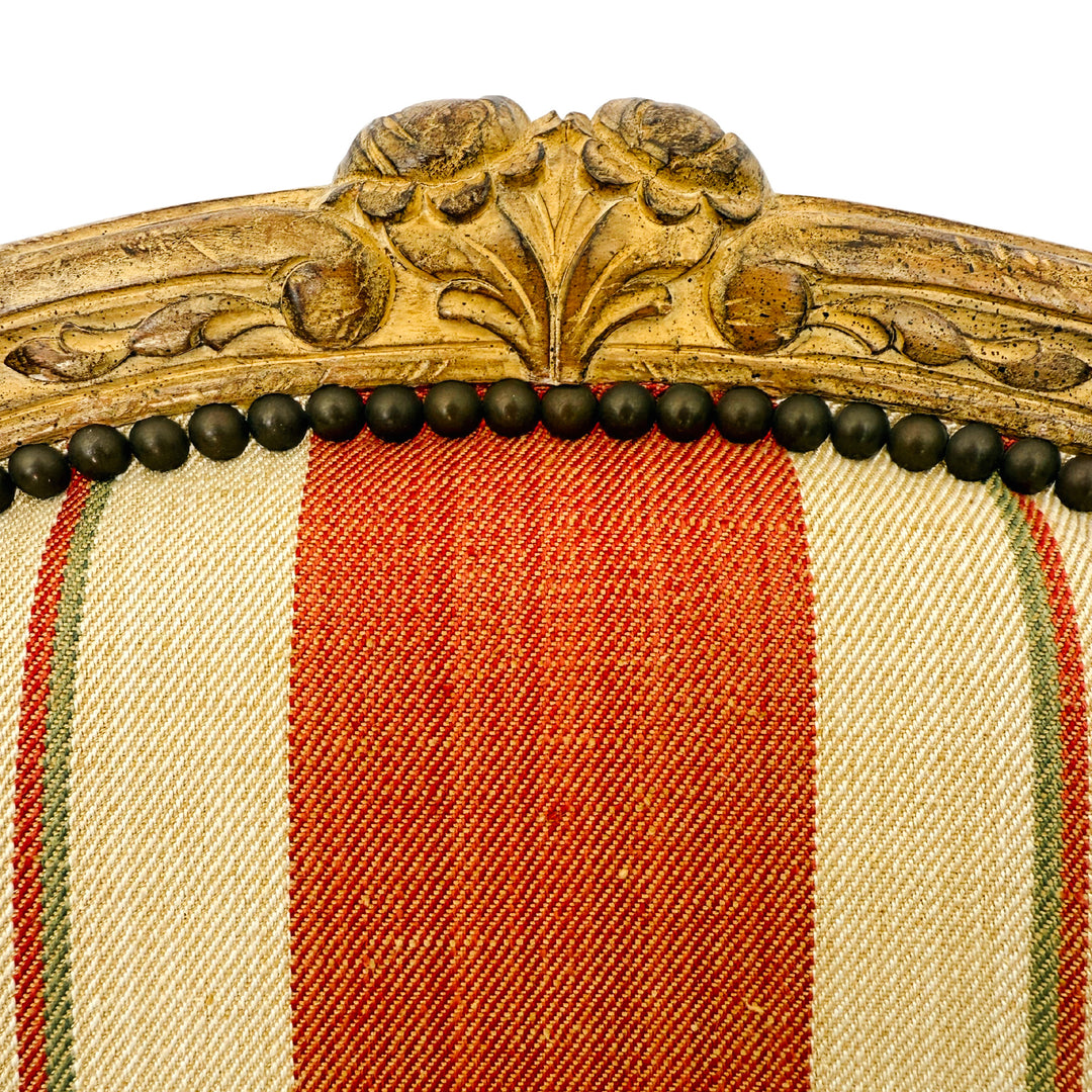 Vintage French Louis XV Bergère en Cabriolet Chairs With Striped Upholstery (11)
