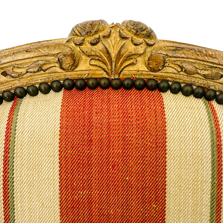 Vintage French Louis XV Bergère en Cabriolet Chairs With Striped Upholstery (11)