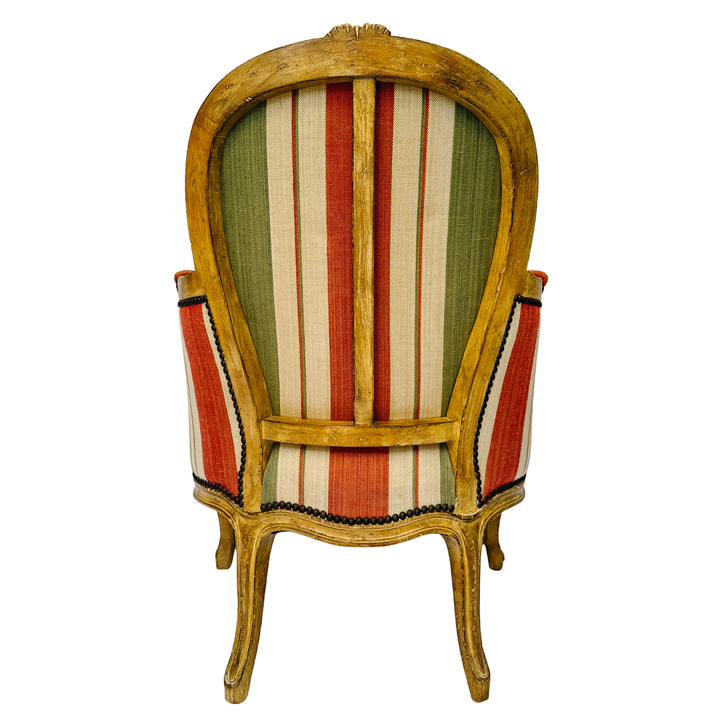Vintage French Louis XV Bergère en Cabriolet Chairs With Striped Upholstery (11)