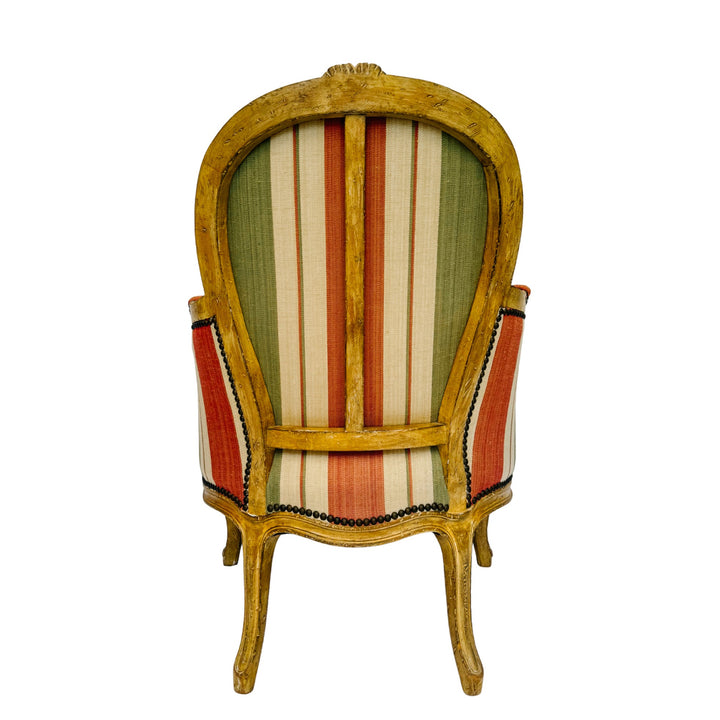 Vintage French Louis XV Bergère en Cabriolet Chairs With Striped Upholstery (11)
