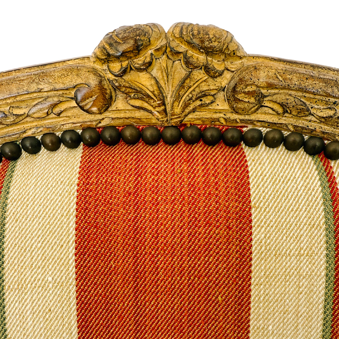 Vintage French Louis XV Bergère en Cabriolet Chairs With Striped Upholstery (11)