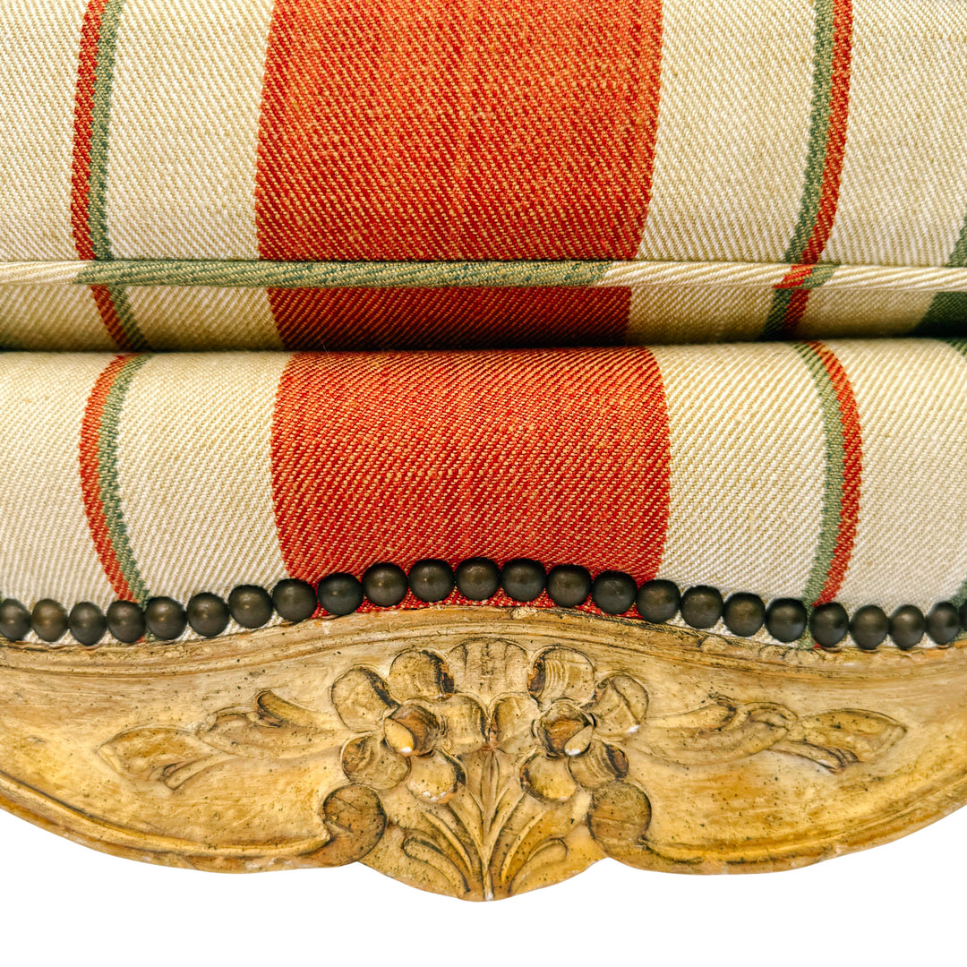 Vintage French Louis XV Bergère en Cabriolet Chairs With Striped Upholstery (11)