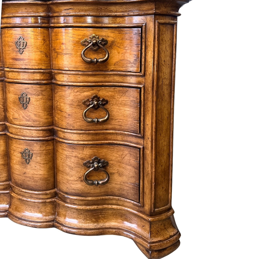 1980 French Louis XV Style Marble Top 3-Drawer Serpentine Nightstands / Commodes by Thomasville