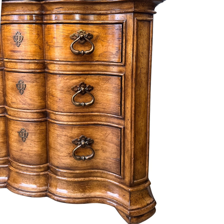 1980 French Louis XV Style Marble Top 3-Drawer Serpentine Nightstands / Commodes by Thomasville