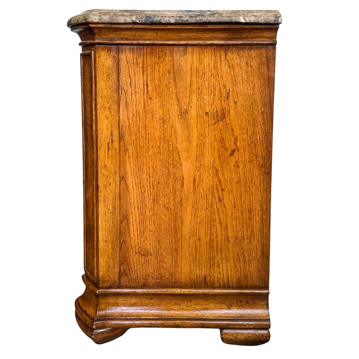1980 French Louis XV Style Marble Top 3-Drawer Serpentine Nightstands / Commodes by Thomasville