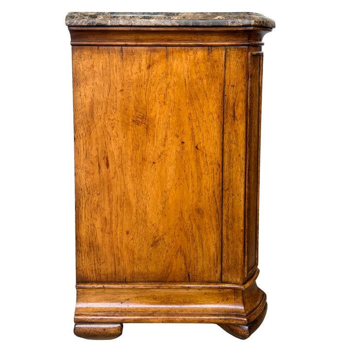 1980 French Louis XV Style Marble Top 3-Drawer Serpentine Nightstands / Commodes by Thomasville