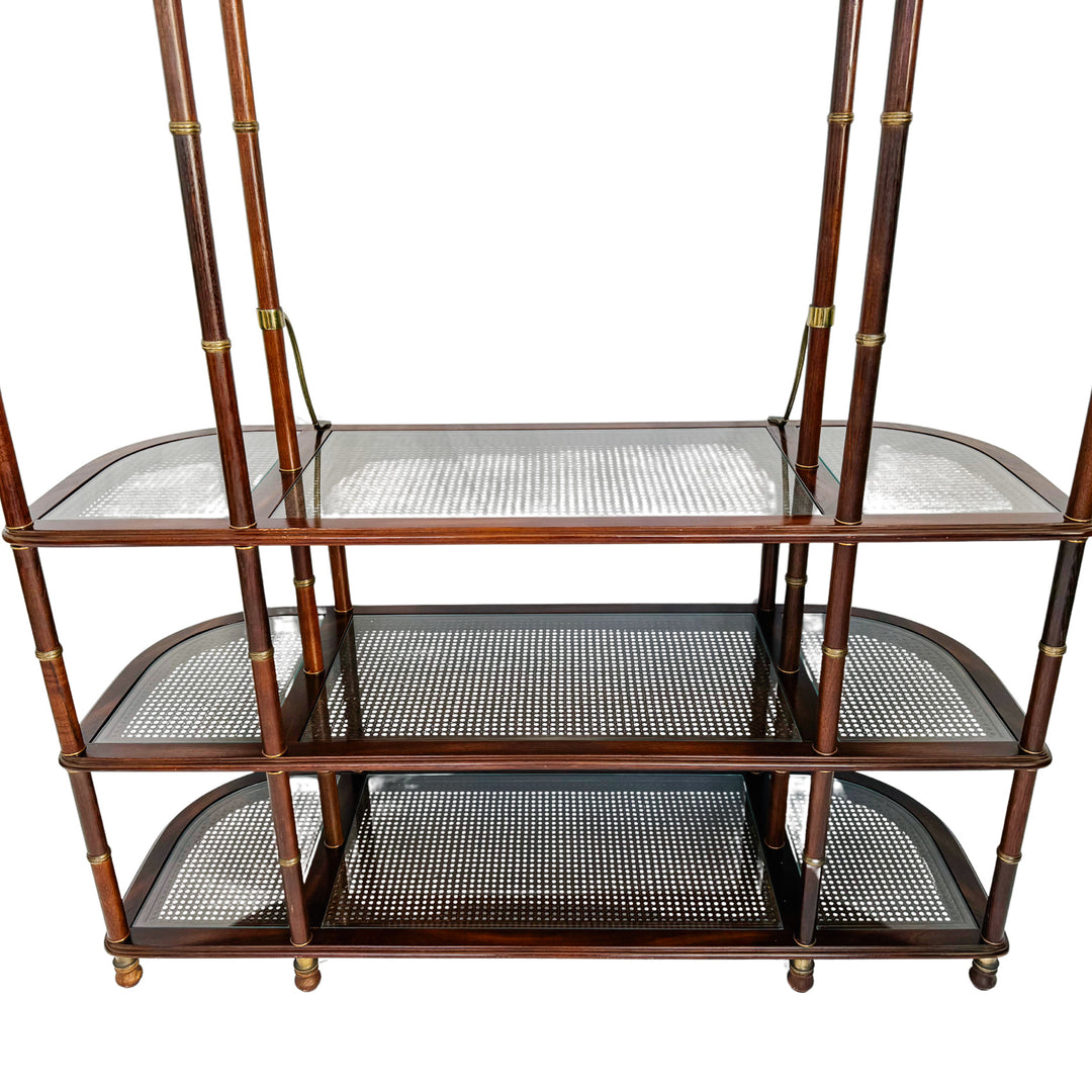 Vintage French Mahogany Faux Bamboo & Cane Etagere / Baker’s Rack