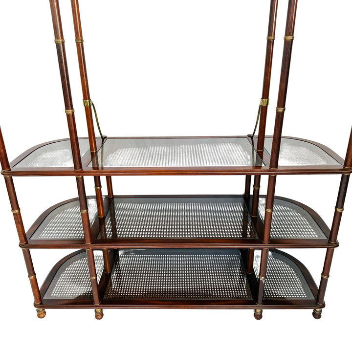 Vintage French Mahogany Faux Bamboo & Cane Etagere / Baker’s Rack