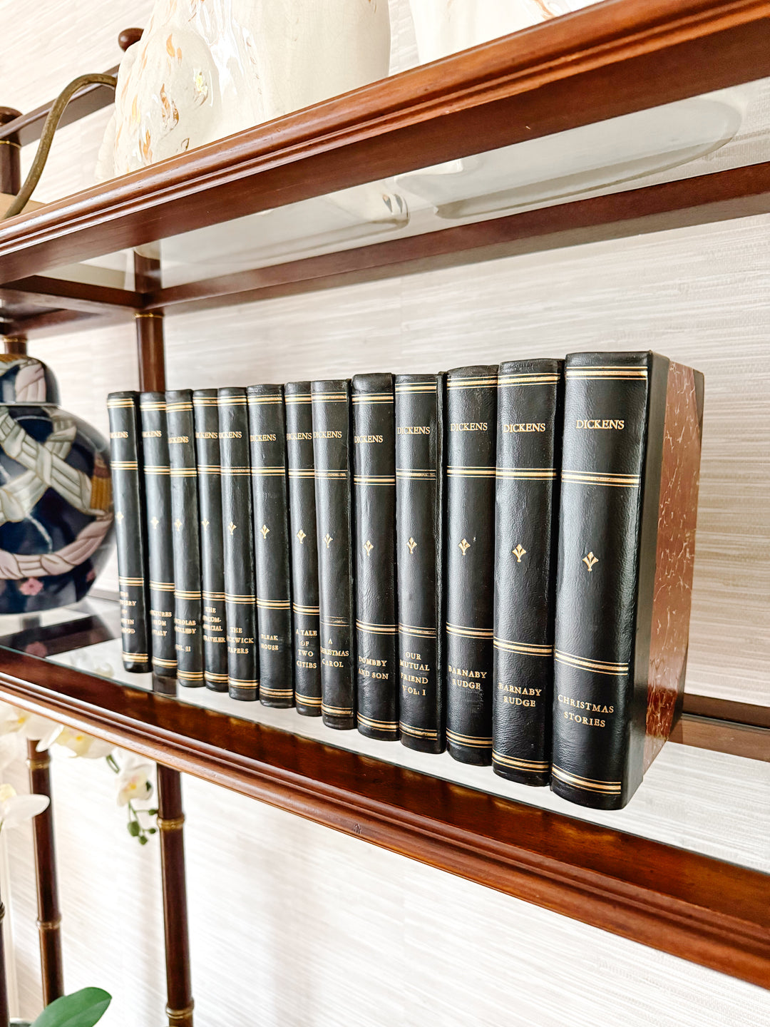 Vintage French Mahogany Faux Bamboo & Cane Etagere / Baker’s Rack