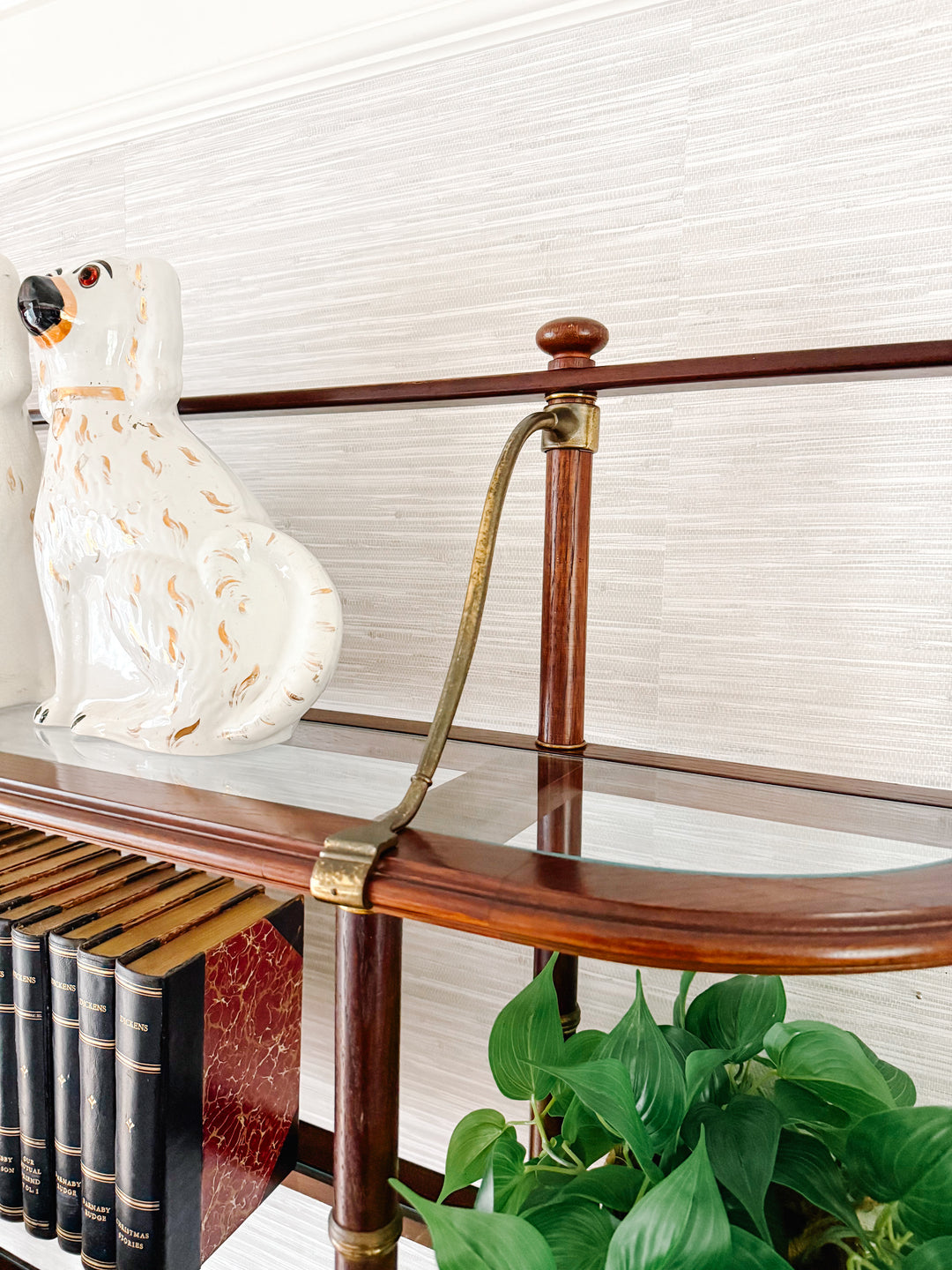 Vintage French Mahogany Faux Bamboo & Cane Etagere / Baker’s Rack