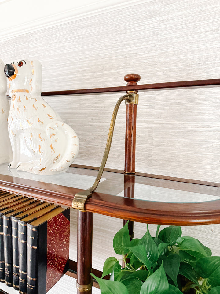 Vintage French Mahogany Faux Bamboo & Cane Etagere / Baker’s Rack