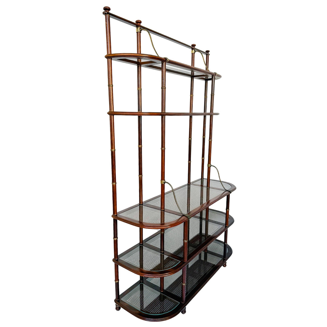 Vintage French Mahogany Faux Bamboo & Cane Etagere / Baker’s Rack