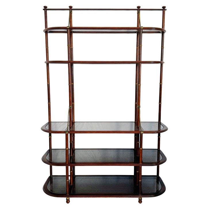 Vintage French Mahogany Faux Bamboo & Cane Etagere / Baker’s Rack