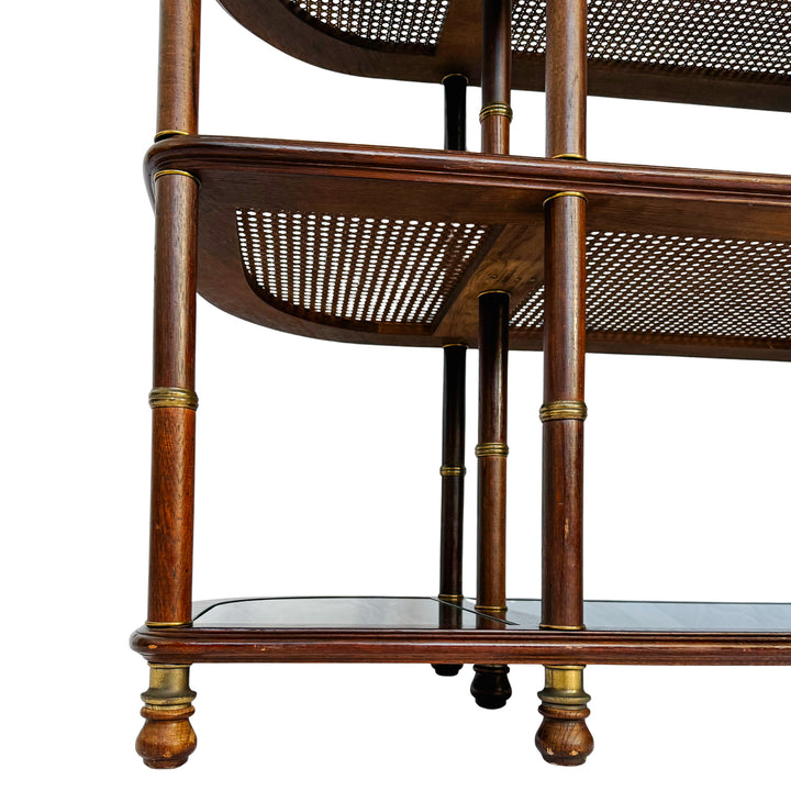 Vintage French Mahogany Faux Bamboo & Cane Etagere / Baker’s Rack