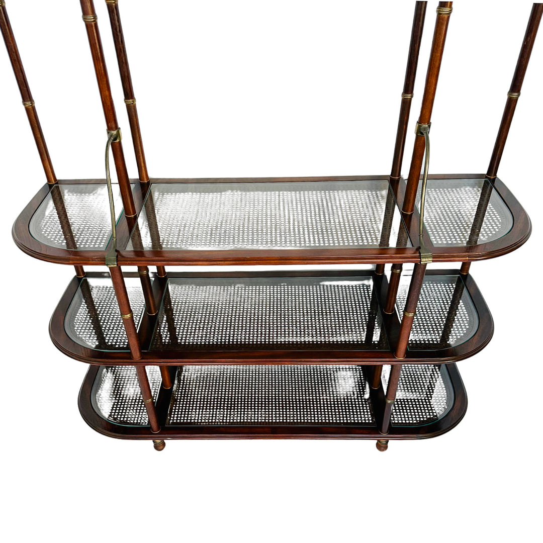 Vintage French Mahogany Faux Bamboo & Cane Etagere / Baker’s Rack