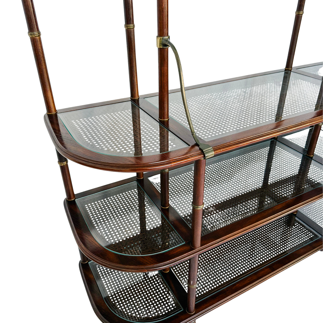 Vintage French Mahogany Faux Bamboo & Cane Etagere / Baker’s Rack